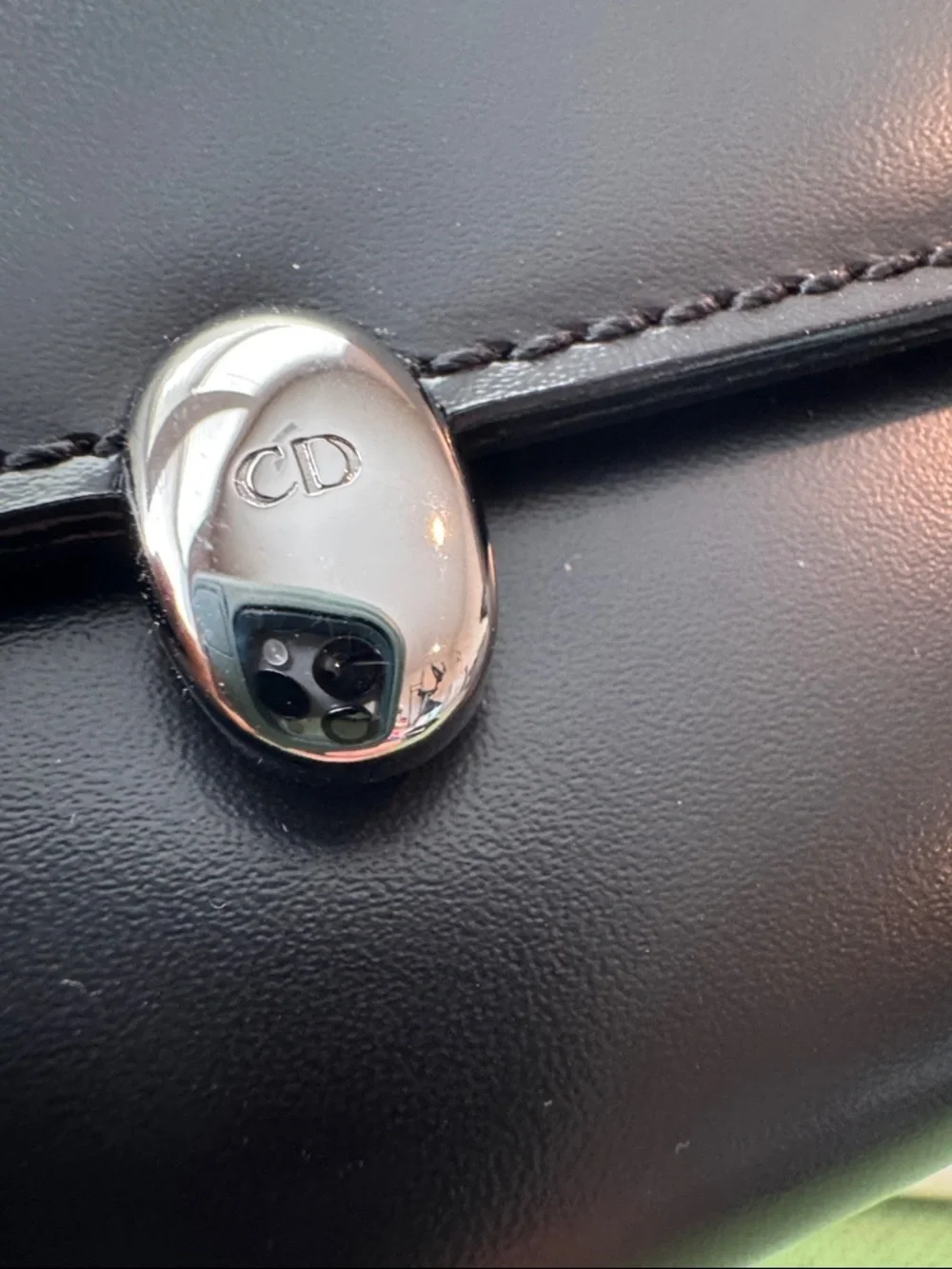 Dior Black Leather Trifold Wallet with Silver-Tone Closure